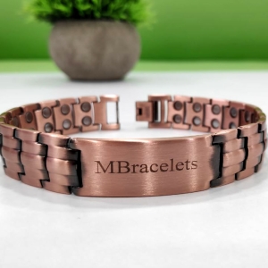 Магнитна Гривна от Титан за Високо Кръвно, цвят Меден с Надпис "MBracelets"