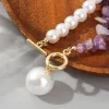 Колие от Естествени камъни "Каменна перла и Аметист" за Хармония и Равновесие, 50 см