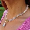 Колие от Естествени камъни "Бял кварц с Каменна перла" за Баланс, Хармония и Позитивно мислене